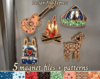 Camping Magnets SVG File: Laser Cut Tent, Guitar, Fire (Digital Download)