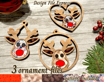 Reindeer Ornament SVG Bundle: Christmas Rudolf Files (Digital Download)