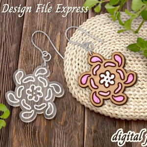 Flower Earring SVG, Flower Wood Earring SVG, Flower Laser Cut Earrings, Mandala Flower Earring Template SVG, Glowforge Earring