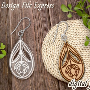Flower Earring SVG, Wood Upside Down Earring SVG, Laser Cut Earrings, Earring Template SVG
