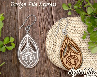 Flower Earring SVG, Wood Upside Down Earring SVG, Laser Cut Earrings, Earring Template SVG