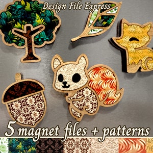 Waldtiere Magnet SVG: Eichhörnchen, Fuchs, Ahornblatt (Digitaler Download)