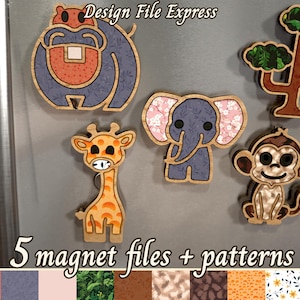 Safari Animals Magnets SVG Files, Animals Magnet Collection Files, Hippo Monkey Giraffe Elephant Tree Fridge Magnet SVG, Laser Cut Magnets