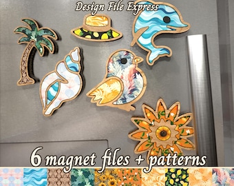 Summer III Laser Cut Magnet SVG: Sea Shell, Dolphin, Bird (Digital Download)