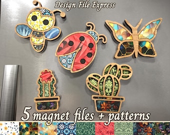 Succulent Magnet SVG Files: Cactus, Ladybug, Butterfly, Honeybee (Digital Download)