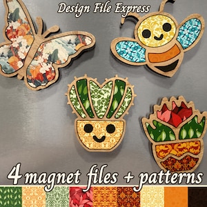 Lasergesneden magneet SVG-bestanden: honingbij, vlinder, succulent, cactus (digitale download)