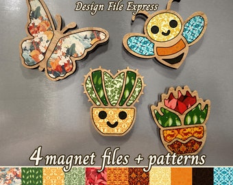Laser Cut Magnet SVG Files: Honeybee, Butterfly, Succulent, Cactus (Digital Download)