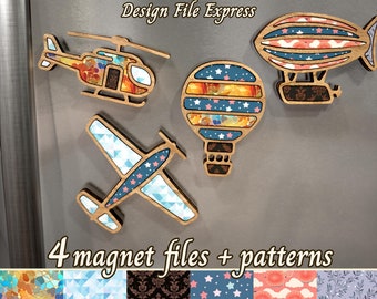 Aircraft Magnets SVG File: Airplane, Helicopter, Airship (Laser Cut, Glowforge) (Digital Download)