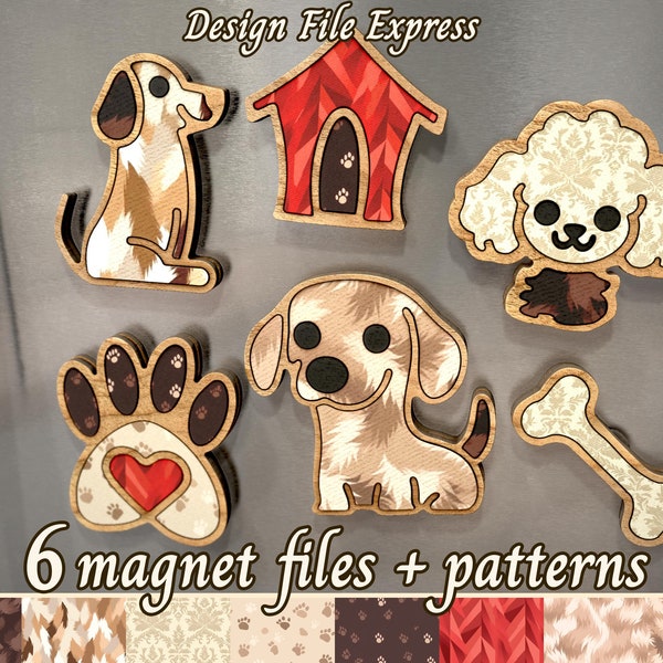 Dog Magnets SVG Files, Dog Magnet Collection Files, Fridge Magnet SVG, Doghouse Paw Dachshund Poodle Dog Bone Laser Cut Magnets, Glowforge