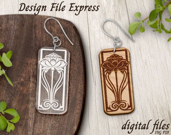 Laser Engraved Flower Bar Earring SVG: Glowforge Jewelry Template (PDF, SVG)