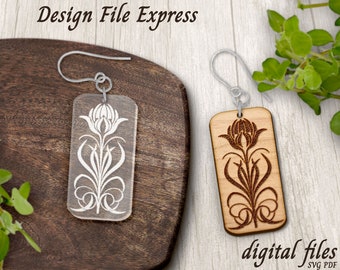 Floral Earring SVG, Laser Engraved Flower Charm (Digital File)