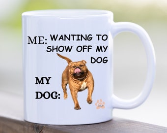 Funny Unique Dog Lovers Coffee Mug. Showing Off My American Bully Goofy Animals everyone loves gifts, Dogs are part of the Family Tea Mug