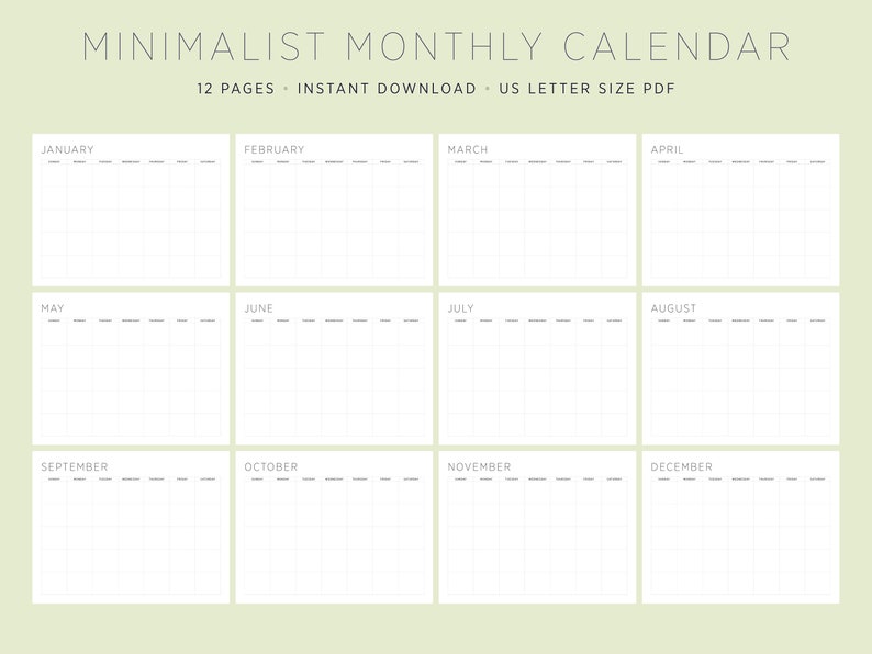 monthly-calendar-letter-size-printable-calendar-evergreen-calendar-etsy