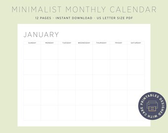 Calendario mensual en blanco, tamaño carta, imprimible (PDF)