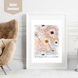 Colorful Dandelion Scripture artwork with Psalm 138 v. 8a, College Dorm room Art, Nursery Decor, inspirational wall hanging, Modern