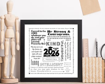 Bible Verse print with personalization for Graduation, Class of 2026, Grad Party Decor
