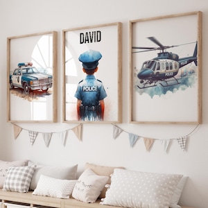 Conjunto de 3 carteles de POLICÍA personalizados, pequeños héroes, decoración de la pared de la policía, regalos para jóvenes rescatistas, decoración de la sala de la policía, impresión de la policía