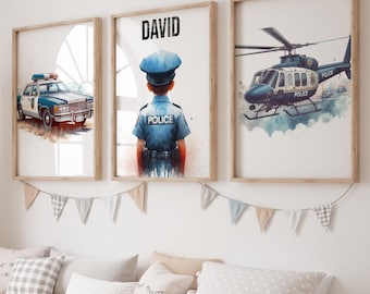 Set van 3 gepersonaliseerde POLITIE Posters, Kleine Helden, Politie Muur Decor, Cadeaus voor jonge Redders, Politie Kamer Decor, Politie Print