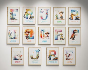 Personalized letter poster, name poster initial letters, nursery print, gift with letters, watercolor poster