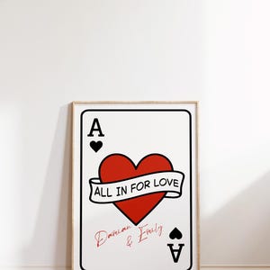All In for Love – Affiche personnalisée en forme de cœur de poker | Décoration murale As de cœur | Téléchargement numérique