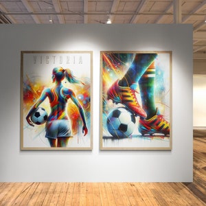 Set of 2 Personalized Football Posters, Football Art, Women&#39;s Football, Gifts for Football Player, Football Room Decor, Football Print