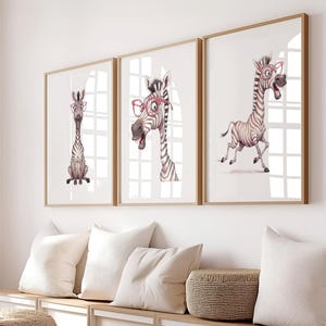 Lustige Zebra-Bilder für Kinderzimmer – Digitaler Download | Cartoon Deko für Babyzimmer & Kindergarten