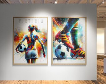 Set of 2 Personalized Football Posters, Football Art, Women's Football, Gifts for Football Player, Football Room Decor, Football Print