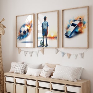 Conjunto de 3 carteles de fútbol personalizados, arte de fútbol, impresión de fútbol, regalos para jugadores de fútbol niño, decoración de sala de fútbol, impresión de fútbol