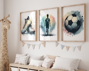Juego de 3 pósteres de fútbol personalizados, arte futbolístico, láminas de fútbol, regalos para jóvenes futbolistas, decoración de habitaciones con temática de fútbol, láminas de fútbol