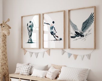 Personalized football posters, football boots, football cup prints, gifts for young football players, football room decor, football prints