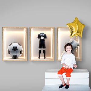 Ensemble de 3 affiches de football personnalisées, art du football, impression de football, cadeaux pour les joueurs de football masculins, décor de salle de football, impression de football