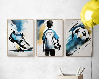 3er Set Personalisierte Fußball Poster, Druck auf Premium Fotopapier, Fußball-Druck, Fußball Druck, Geschenke für Junge Fußball-Spieler,