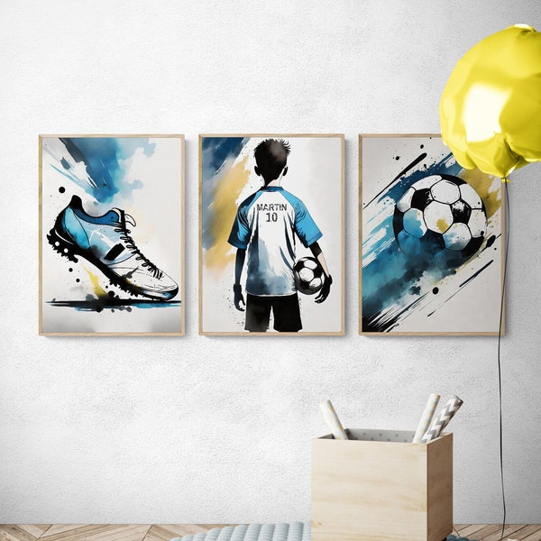 3er Set Personalisierte Fußball Poster, Druck auf Premium Fotopapier, Fußball-Druck, Fußball Druck, Geschenke für Junge Fußball-Spieler,