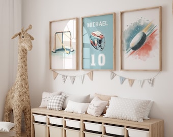 Set of 3 Personalized Ice Hockey Posters, Ice Hockey Art, Ice Hockey Print, Gifts for Young Ice Hockey Players, Ice Hockey Room Decor