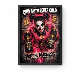 Bad Girl Clown Art Print – Feminine Dark Glam Poster – Pink Gothic Statement Wall Art – Bold Girl Boss Decor – Digital Download