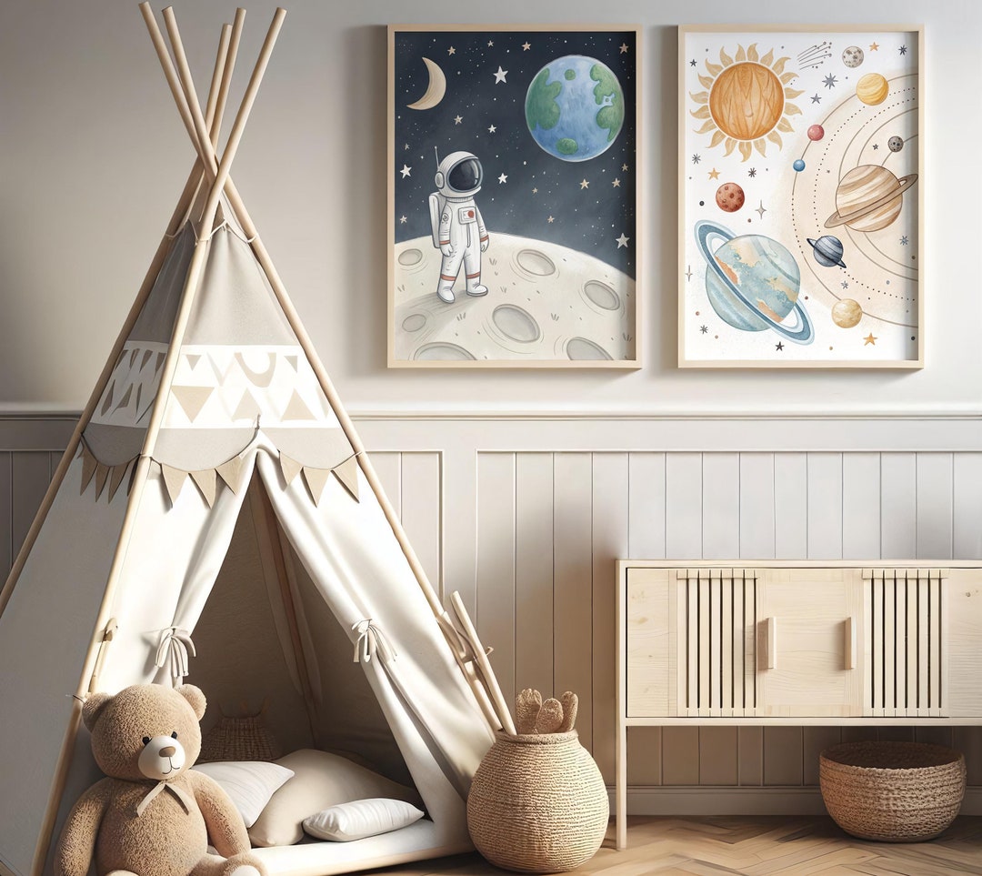 Space Poster Set for Kids Room – Astronaut and Planets Wall Art, Cute ...
