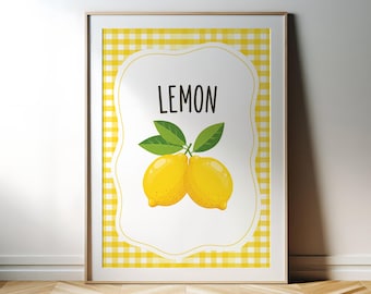 Citroenposter – Fruitige retro keukendecoratie – Geel citroenontwerp om af te drukken – Zomerse wandkunst – Digitale download
