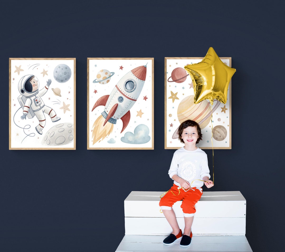 Space Poster Set for Kids Room - Astronaut, Rocket and Planets ...