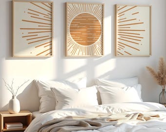 Posterset voor woonkamer en boho-slaapkamer | Zonafdrukken | Muurschilderingset in Boho-stijl