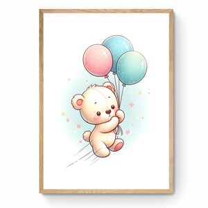 Print &quot;Bear and Three Balloons&quot;, Bear Nursery Decor, Nursery Wall Decor, Nursery Posters, Posters, Wall Pictures
