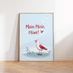 Moin Moin, Seagull! – Charming North Sea poster | Maritime wall art | Instant digital download