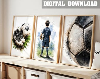 3er Set Fußball Poster Set personalisiert mit Name & Nummer | Kinderzimmer Deko Junge | Fußball Wandbilder | Sport Poster | Digital Download