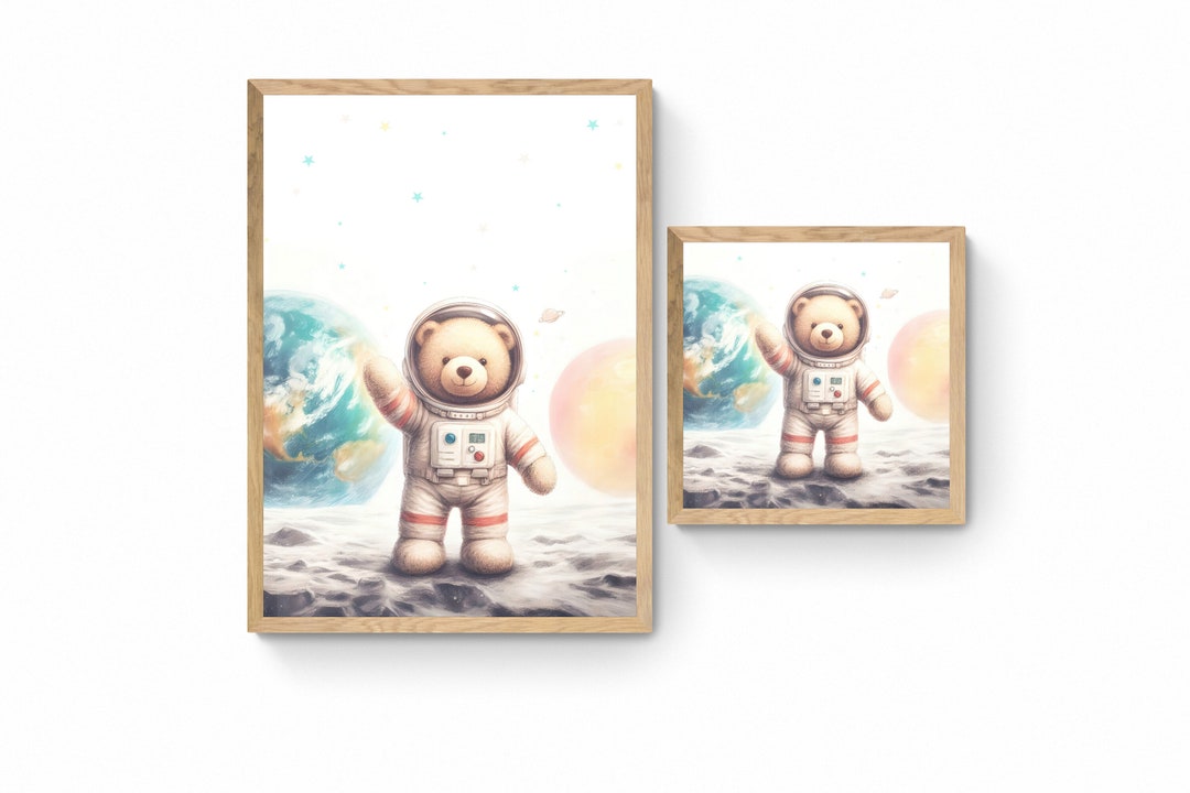 Teddy Bear Astronaut Print, Teddy Bear Nursery Decor, Boys Room Wall ...