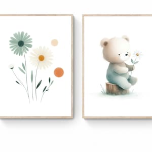 Cartel infantil, naturaleza amable y oso simpático, cartel habitación infantil, decoración de paredes, carteles, murales