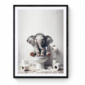 Stampa "Baby Elephant WC", divertente umorismo da bagno, decorazione da parete, stampa di animali divertenti, poster, quadri da parete