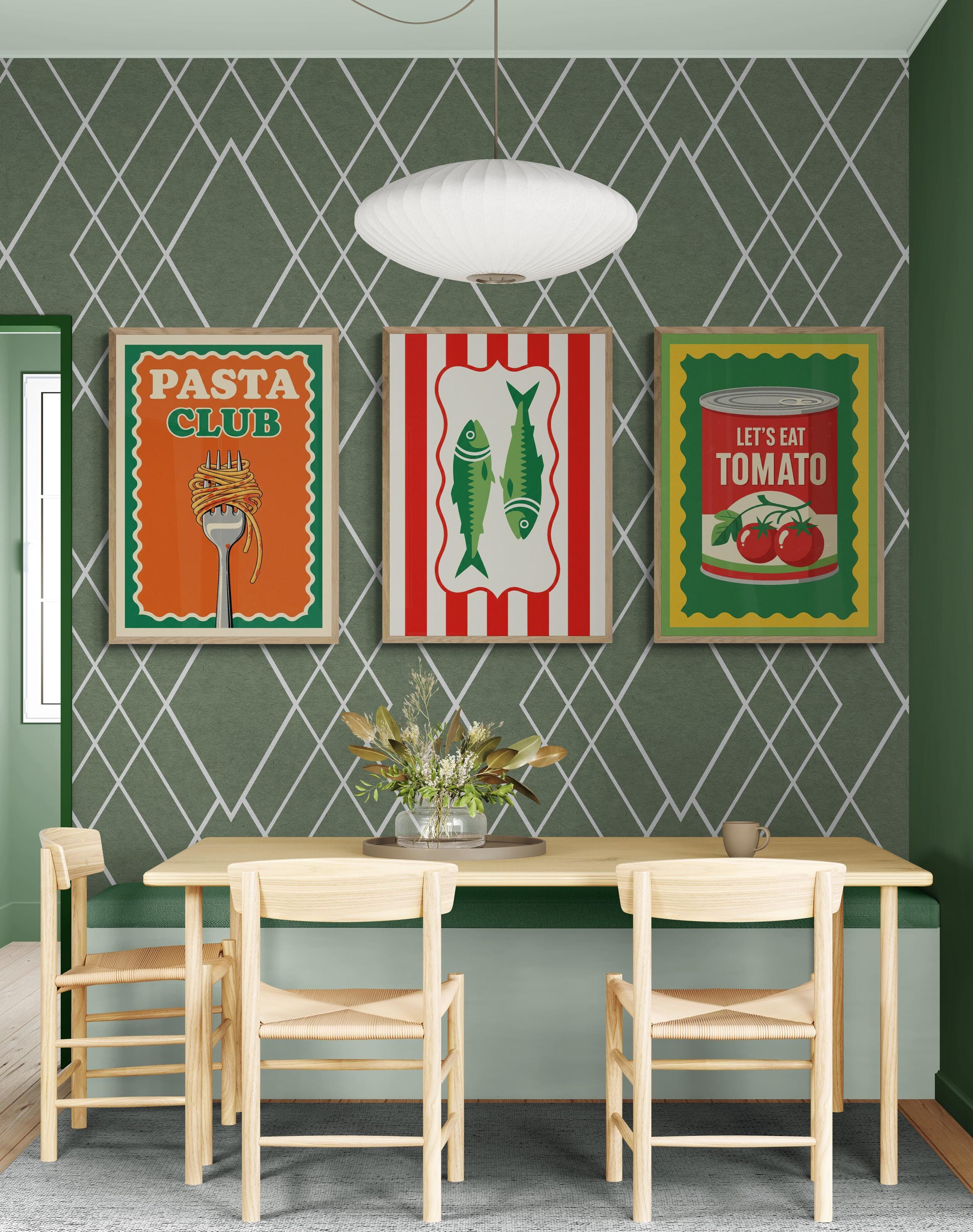 Kitchen Posters Set Retro Kitchen Poster Set – Italian Food Poster for Kitchen, Dining Room ...