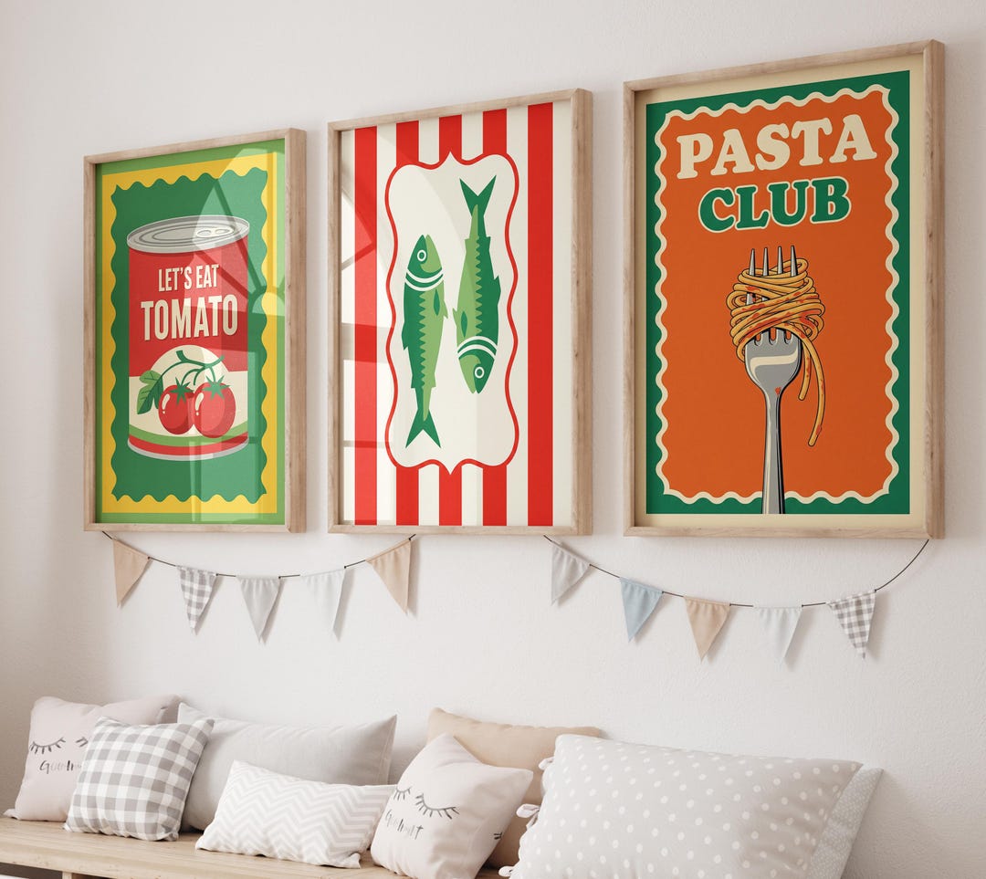 Kitchen Posters Set Retro Kitchen Poster Set – Italian Food Poster for Kitchen, Dining Room ...
