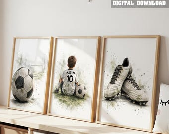 Personalized Football Poster Set – Set of 3 with Name & Number – Football Kids' Room Decor – Football Gift for Boys – Sports Wall Art