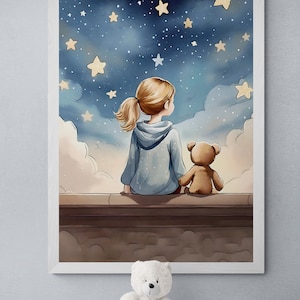 Druck "Märchenhafter Abend", Kinderzimmer Wand Dekor, Sternen Kinderzimmer Dekor, Kinderzimmer Poster, Wandbilder