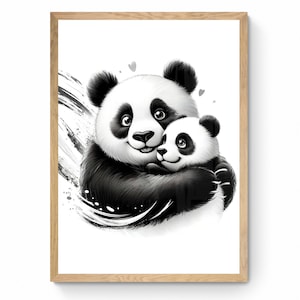 Print &quot;Mama Panda&quot;, Panda Nursery Decor, Nursery Wall Decor, Black and White Nursery Poster, Posters, Wall Pictures